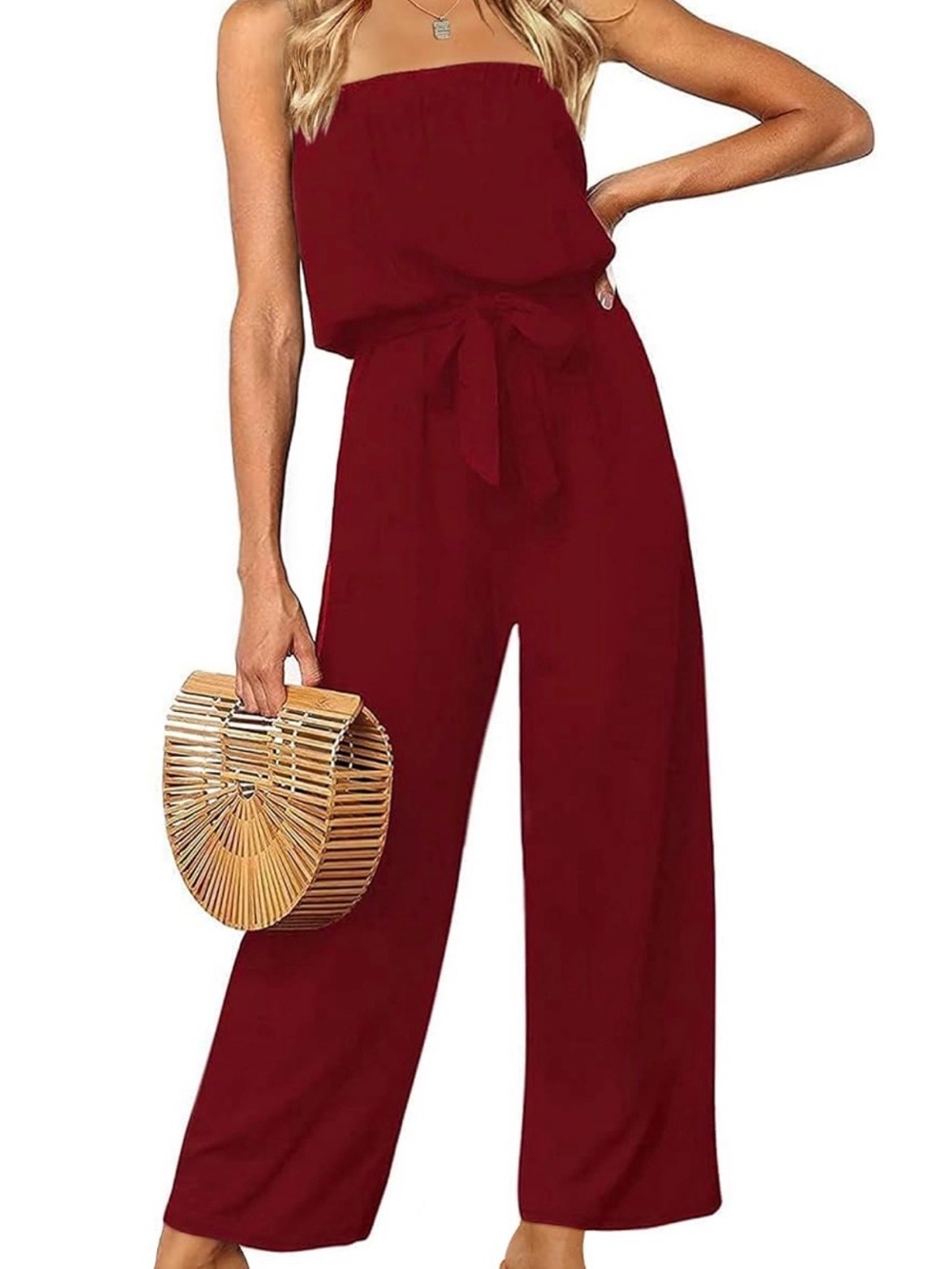 *NWT*Women’s Strapless Belted Wide Leg Jumpsuit/ Romper🆕